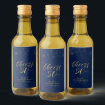 Gold & Navy Cheers 50 years, 50th Birthday Party Wine Label<br><div class="desc">These miniature liquor bottle labels are perfect for a modern chic navy blue & gold 50th birthday party. The design features golden typography " Cheers to 50 years " and sparkle graphics. You can personalize the text and background colour. Matching invitations and party supplies are available at my shop BaraBomDesign....</div>
