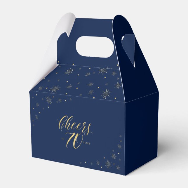 Gold & Navy | Cheers 70 years 70th Birthday Party Favor Box (Front Side)