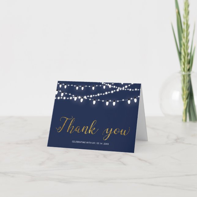 Gold & Navy | Chic String Light Party Thank You (Front)