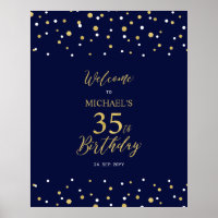 Gold & Navy Confetti 35th Birthday Party Welcome