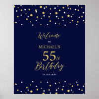 Gold & Navy Confetti 55th Birthday Party Welcome