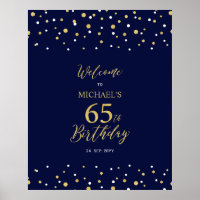 Gold & Navy Confetti 65th Birthday Party Welcome