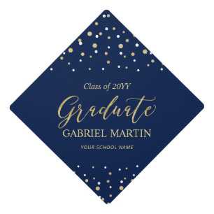 Gold & Navy Confetti Graduation Tassel Topper