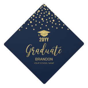 Gold & Navy Confetti Graduation Tassel Topper