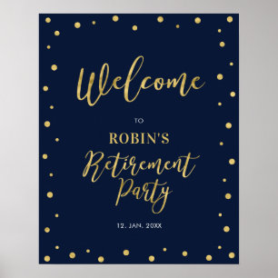 Gold & Navy Confetti Retirement Party Welcome Sign