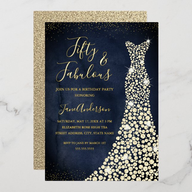 Gold Navy Dress 50 & Fabulous Birthday (Front/Back)