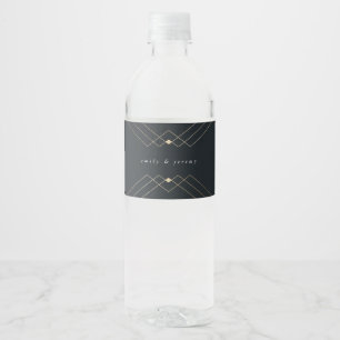 Gold Navy Elegance Diamond Geo Deco Wedding Water Bottle Label