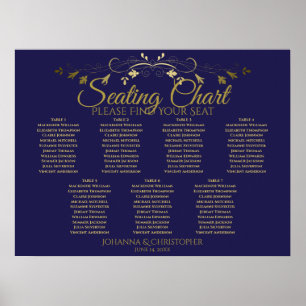 Gold & Navy Elegant 7 Table Wedding Seating Chart