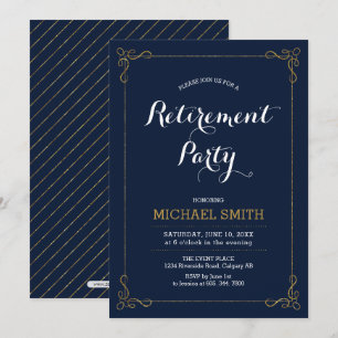 Gold & Navy   Elegant Classy Retirement Party Invitation