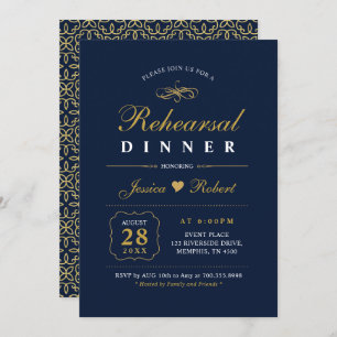 Gold & Navy   Elegant Rehearsal Dinner Invitation