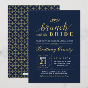 Gold & Navy   Elegant Wedding Bridal Brunch Shower Invitation