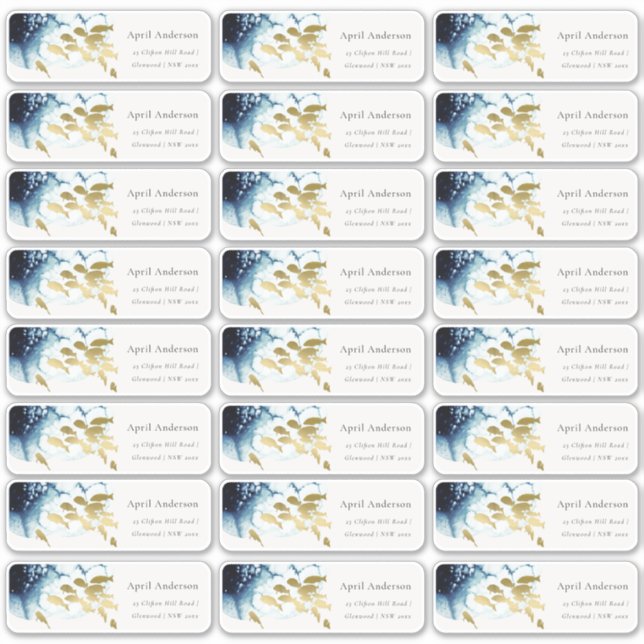 Gold Navy Fish Underwater Sea Guest Address (Front)