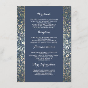 Gold Navy Floral Wedding Details -Information Enclosure Card