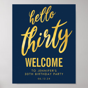Gold Navy "Hello Thirty" Affiche de bienvenue d'an