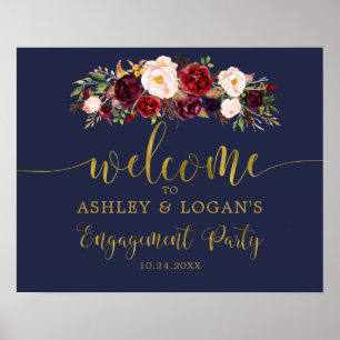 Gold Navy Marsala Boho Engagement Party Poster