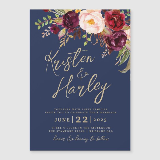 Gold Navy Marsala Wedding Invitation Lucy (Front)