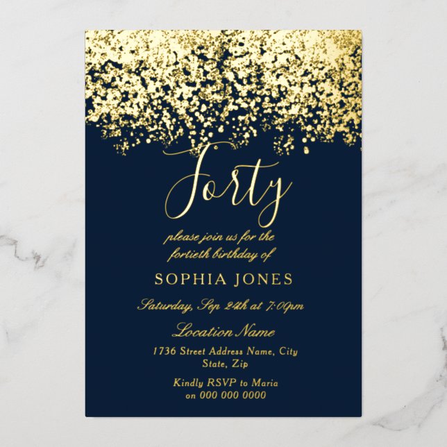 Gold & Navy Mens womans 40th Birthday Party Gold (Front)