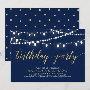Gold & Navy   Modern Adult 50th Birthday Party Invitation
