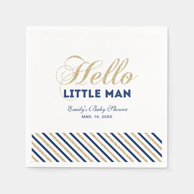 Gold & Navy | Modern Boy Baby Shower Paper Napkin (Front)