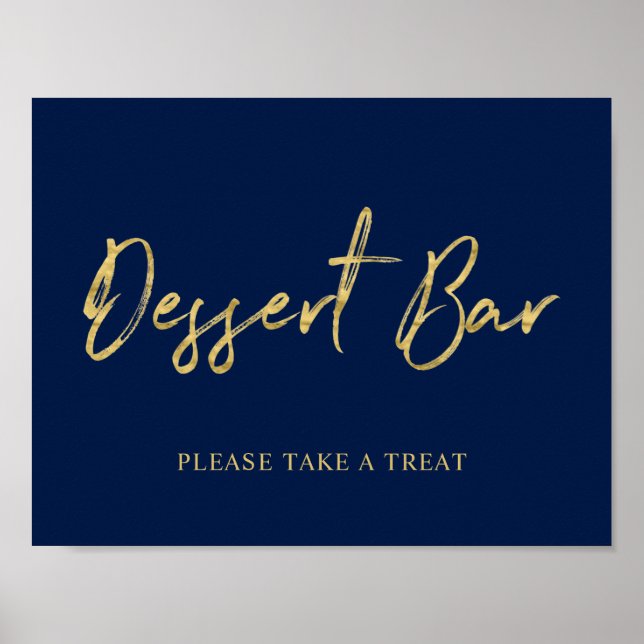 Gold Navy Modern Brush Lettering Dessert Bar Sign (Front)