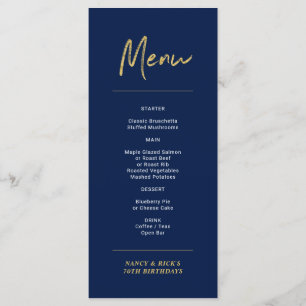 Gold & Navy Modern Lettering Birthday Party Menu