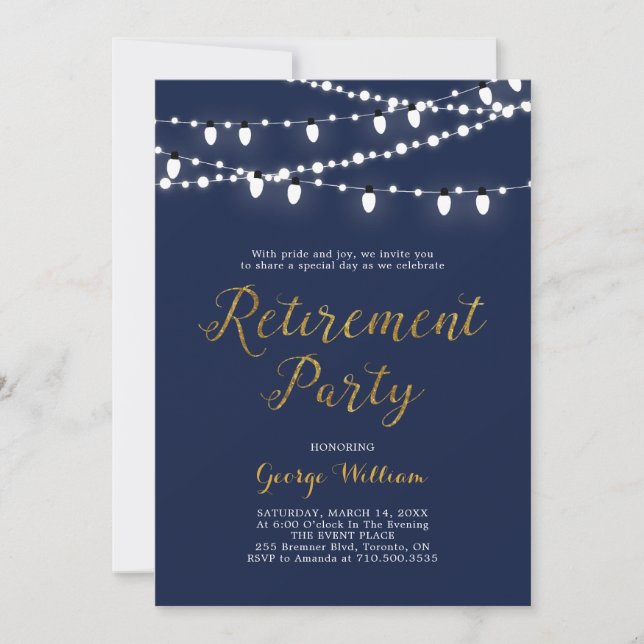 Gold & Navy | Modern Retirement Party Invitation (Front)