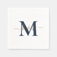 Gold & Navy Monogram Swash Script White Cocktail