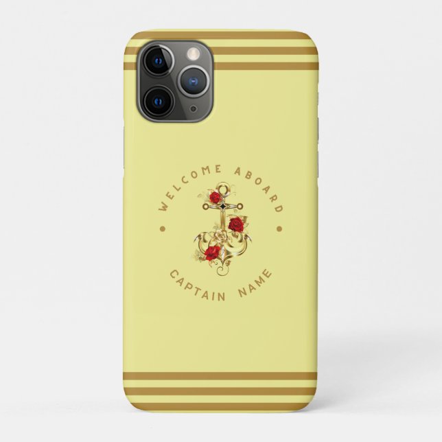 Gold Navy Nautical Anchor yacht club retro Rose Na Case-Mate iPhone Case (Back)