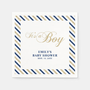 Gold & Navy   Serviette en papier moderne pour Bab