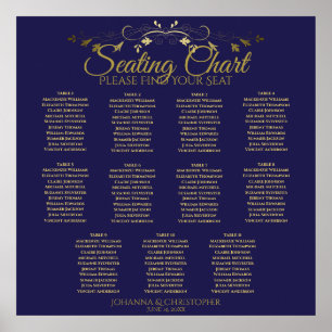 Gold & Navy Simple 11 Table Wedding Seating Chart