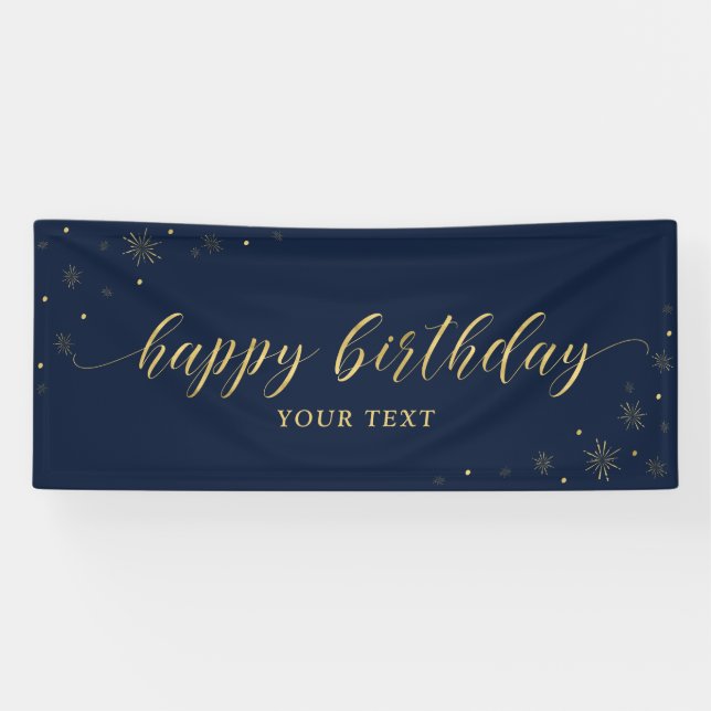 Gold & Navy | Sparkle Happy Birthday Party Banner (Horizontal)