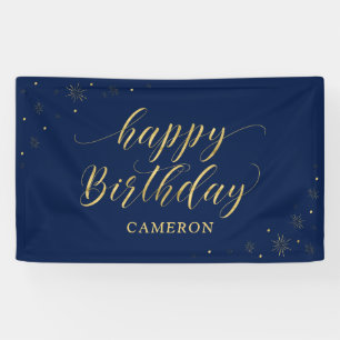 Gold & Navy   Sparkle Happy Birthday Party Banner