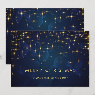 Gold Navy Sparkle Lights Corporate Christmas Holiday Card