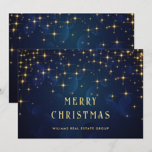 Gold Navy Sparkle Lights Corporate Christmas Holiday Card