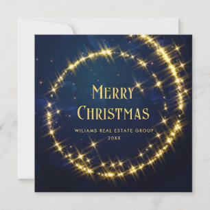 Gold Navy Sparkle Lights Corporate Christmas Holiday Card