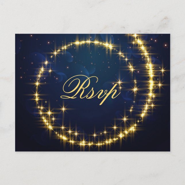 Gold Navy Sparkle Lights  RSVP with Meal Choice Postcard (Front)