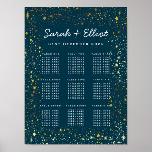 Gold & Navy Stars Sparkle Wedding Seating Chart