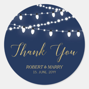 Gold & Navy   String Lights Thank you Sticker