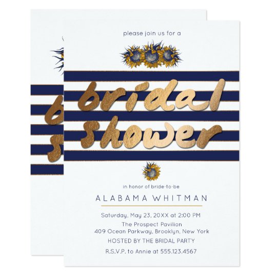 Gold & Navy Sunflower Bridal Shower Invitations
