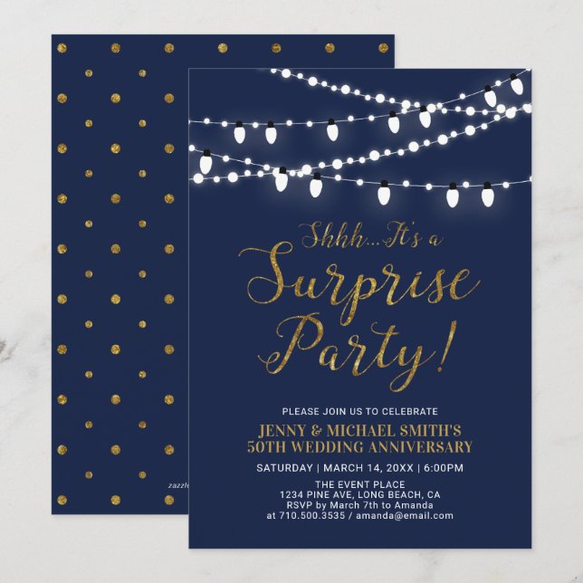 Gold & Navy | Surprise 50th Wedding Anniversary Invitation (Front/Back)