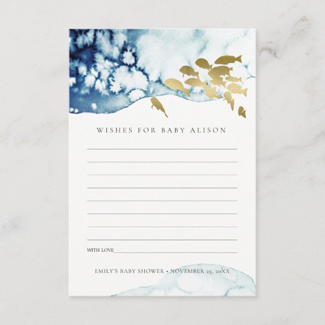 GOLD NAVY UNDERWATER FISH WISHES FOR BABY SHOWER ENCLOSURE CARD (Front)