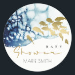 GOLD NAVY UNDERWATER SEA FISH BABY SHOWER CLASSIC CLASSIC ROUND STICKER<br><div class="desc">For any further customisation or any other matching items,  please feel free to contact me at yellowfebstudio@gmail.com</div>