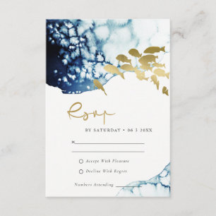GOLD NAVY UNDERWATER SEA FISH WEDDING RSVP ENCLOSURE CARD