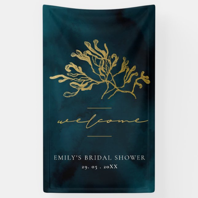GOLD NAVY UNDERWATER SEAWEED BRIDAL SHOWER WELCOME BANNER (Vertical)
