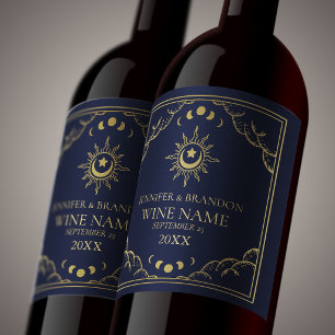 Gold & Navy Vintage Tarot Card Wedding Wine Label