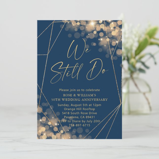 Gold & Navy We Still Do 50th Wedding Anniversary  Invitation (Standing Front)