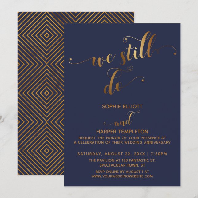 Gold & Navy We Still Do Typography Anniversary Invitation (Front/Back)