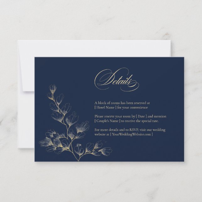 Gold & Navy Wedding Details Card (Front)