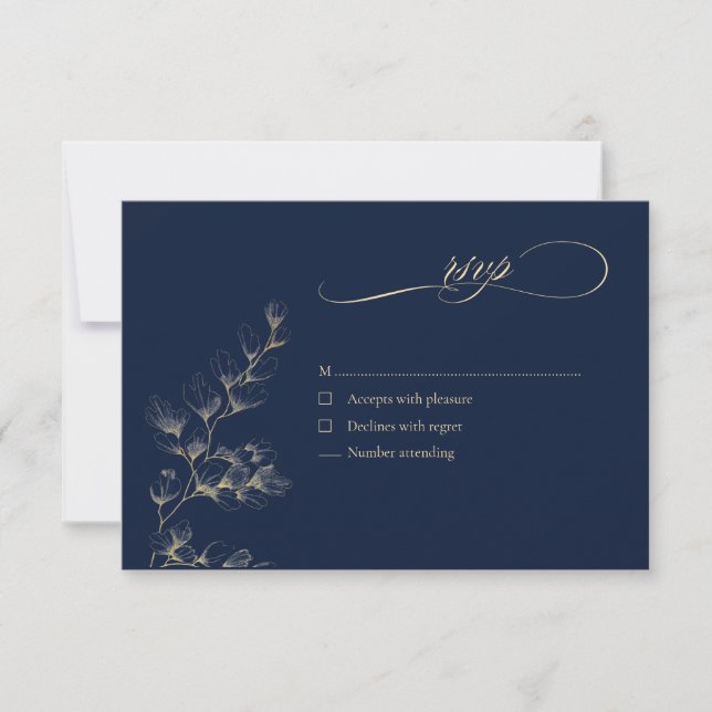 Gold & Navy Wedding RSVP Card (Front)