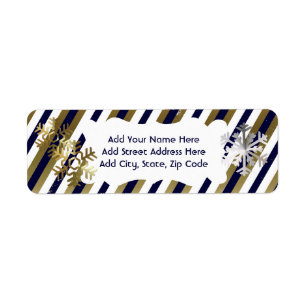 Gold, Navy, White Stripe Return Address Label